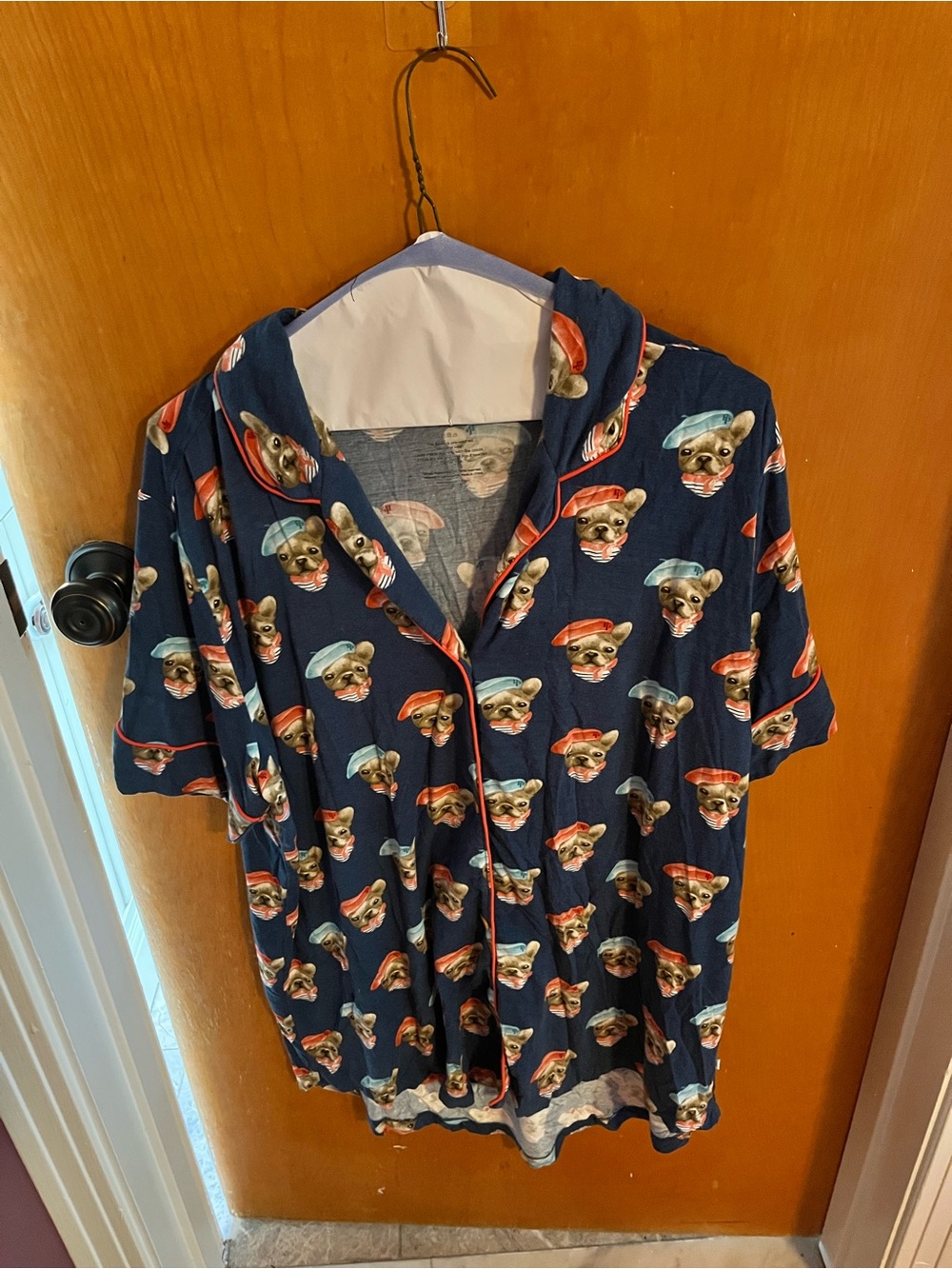 Navy Novelty Dog Print Short Sleeve Women’s Pajama Shirt